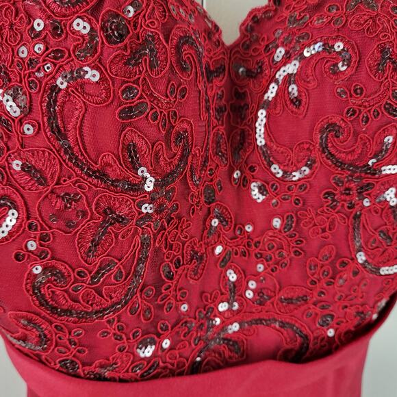 NOX Anabel Sweetheart Sequin Prom Homecoming Maxi Dress Lace Floral Train | S - Picture 8 of 12